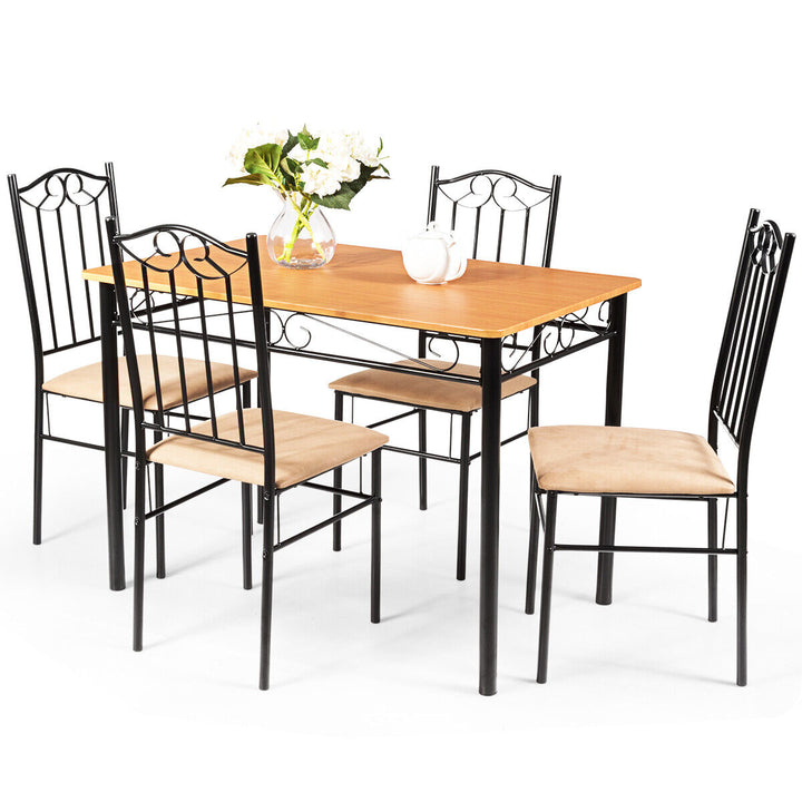 5 Pieces Dining Table and Chair Set with Padded Seat for Bar Kitchen