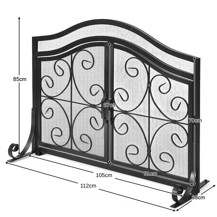 Fireplace Screen with Magnetic Doors for Wood and Coal