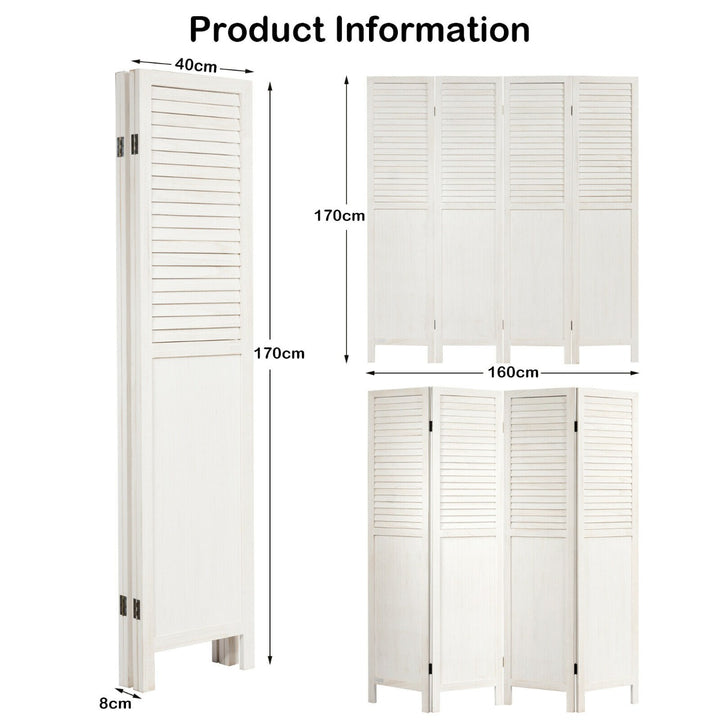 4 Panel Folding Room Divider for Home-White