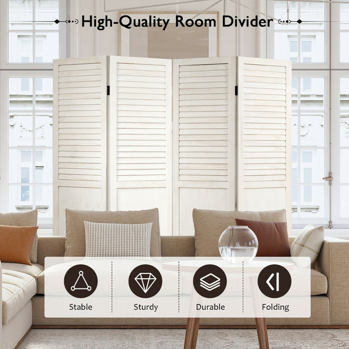 4 Panel Folding Room Divider for Home-White