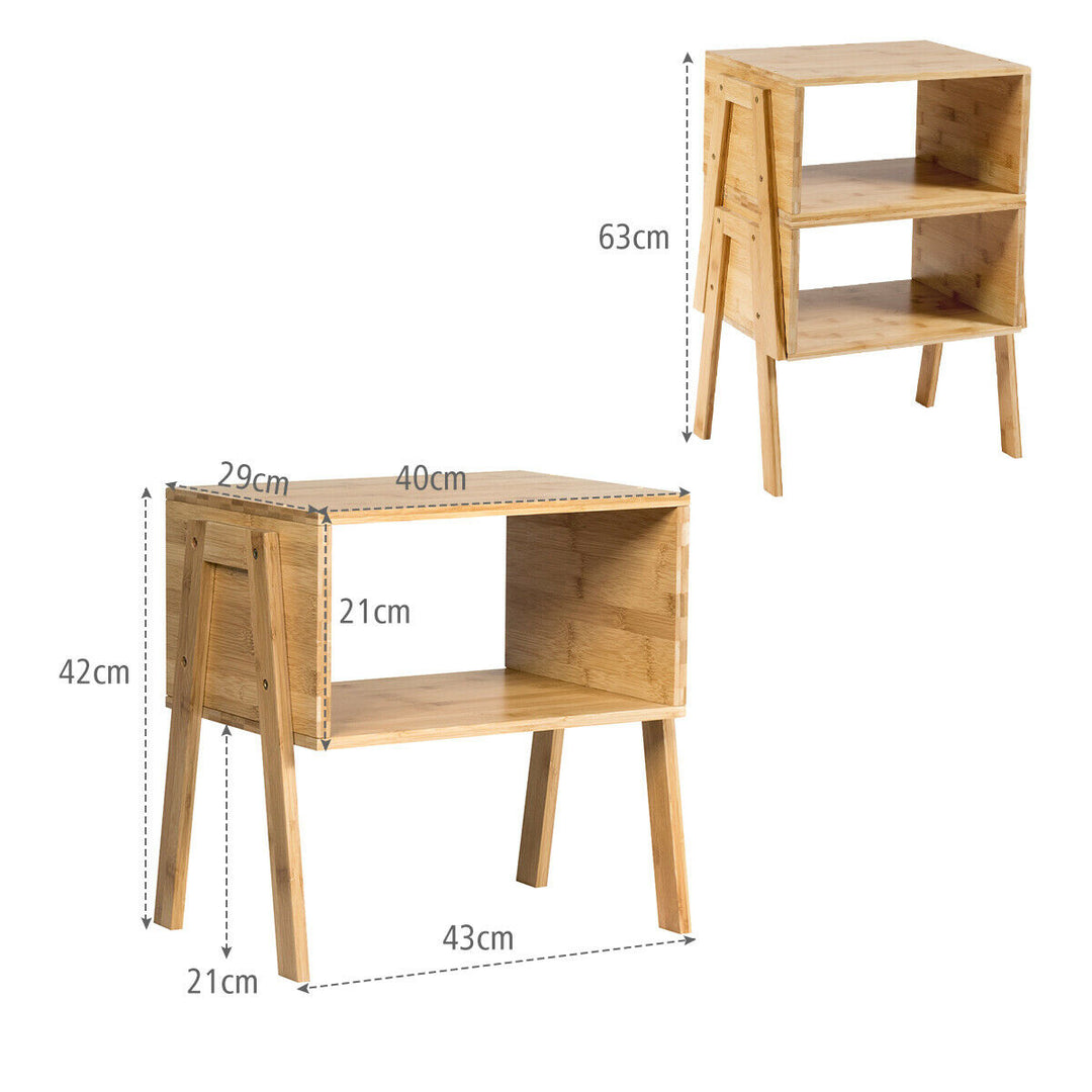 Set of 2 Stackable Bedside Table with Open Storage Compartment