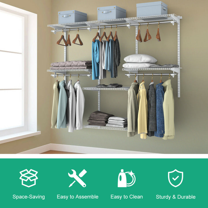 Closet Organiser System with Hanging Rod and Adjustable Metal Rail