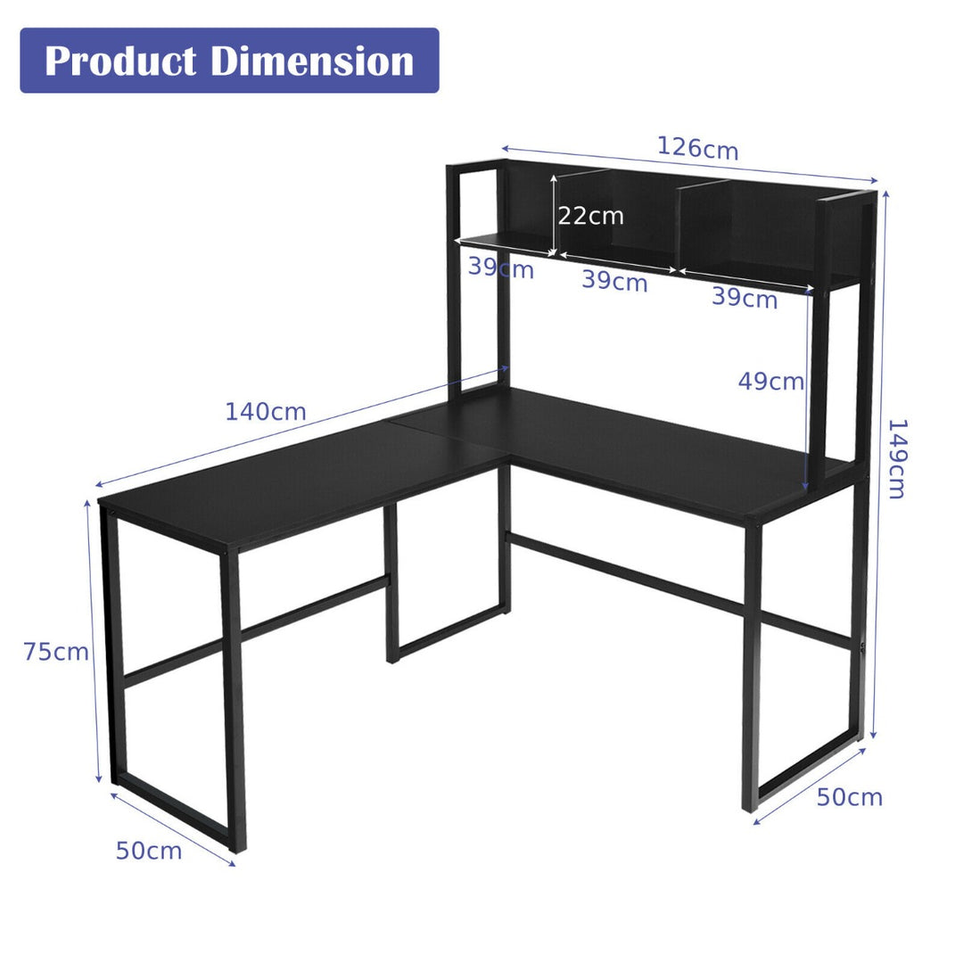 L-Shaped Corner Computer Desk with Storage Bookshelf-Black