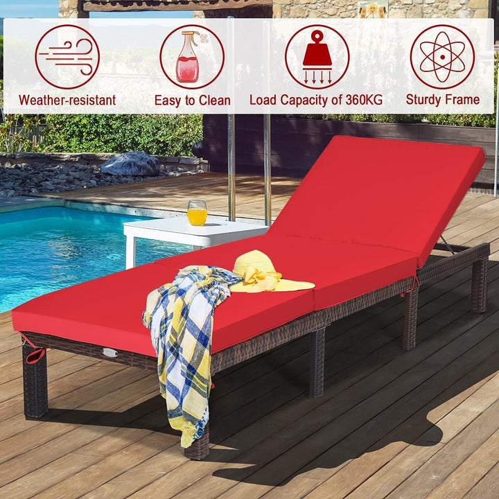 Sun Lounger with Adjustable Backrest- Red