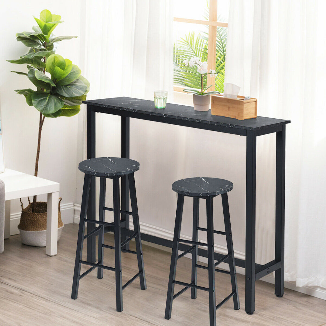 Set of 2 Faux Marble Bar Stools with Footrest and Anti-slip Foot Pad-Black