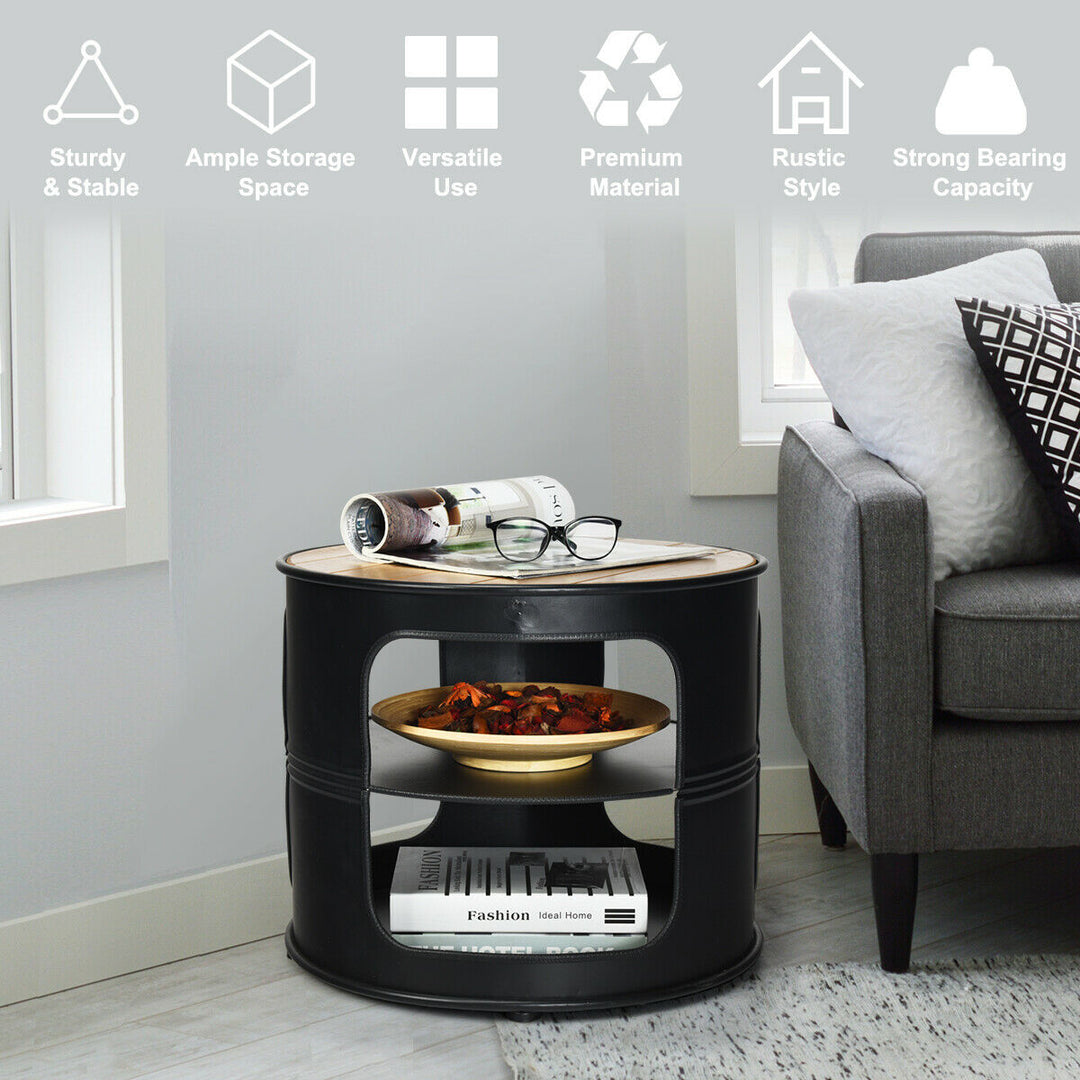 3-Tier Round End Table with Storage Shelves for Living Room