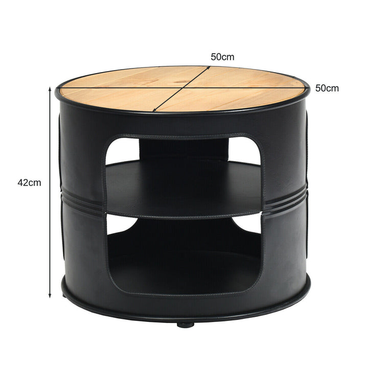 3-Tier Round End Table with Storage Shelves for Living Room