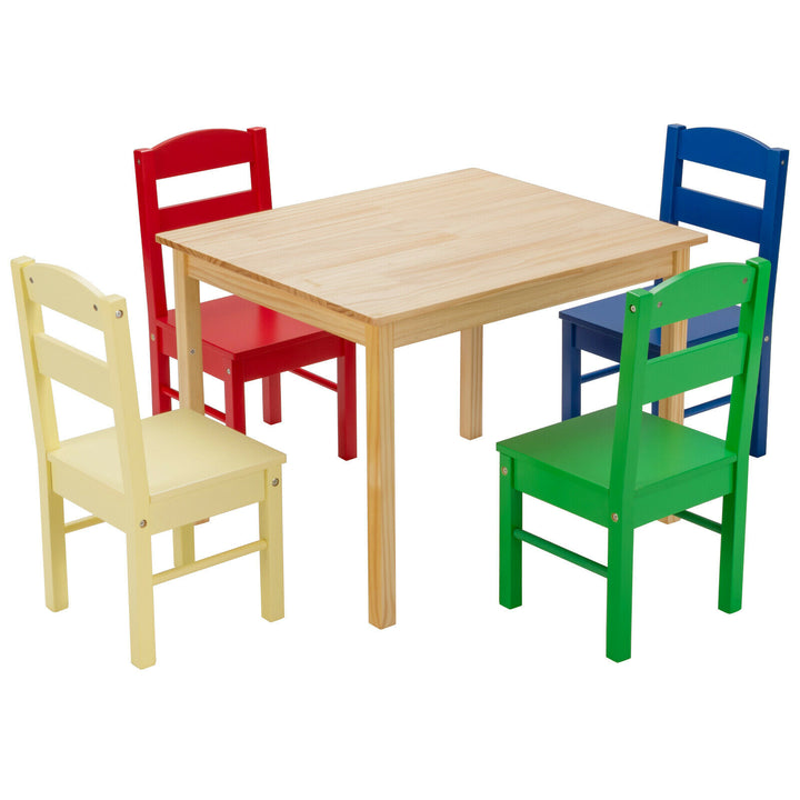 Children Wooden Table and 4 Chairs for Preschool Girls and Boys-Multicolor