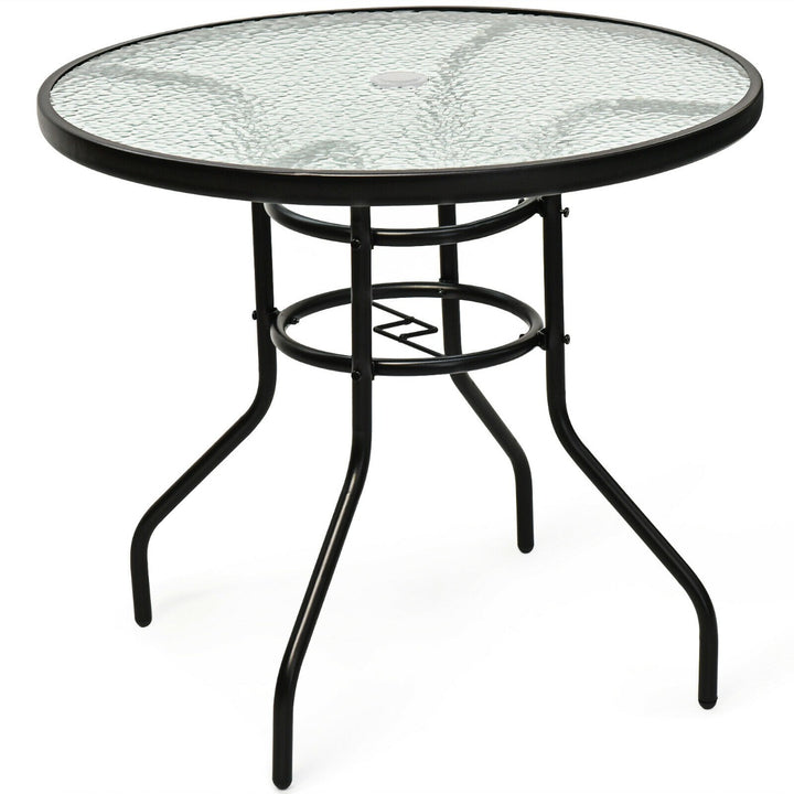 80CM Garden Dining Table with Tempered Glass and Parasol Hole-Size 1