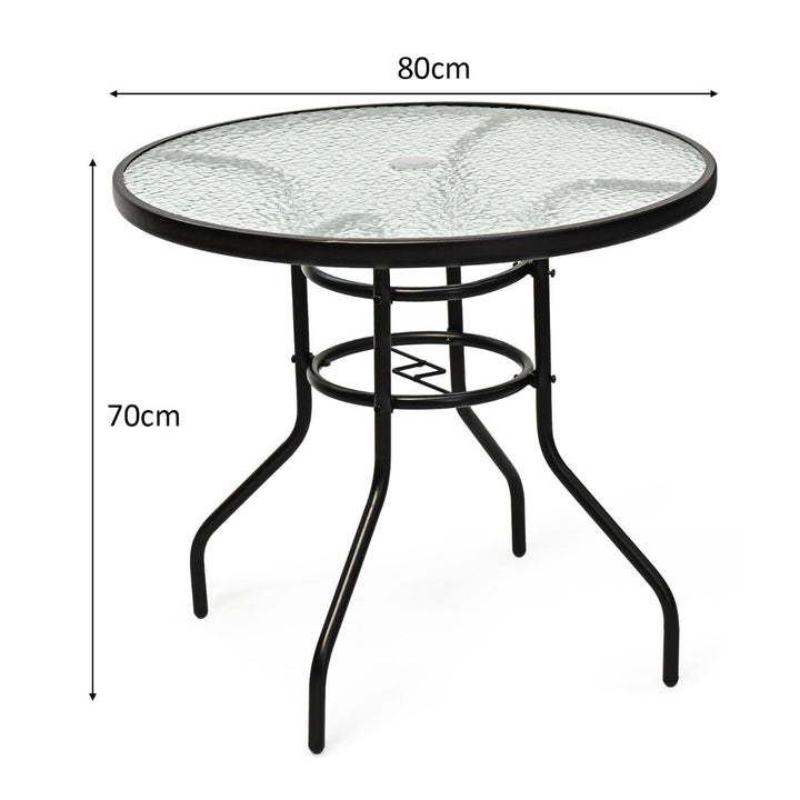 80CM Garden Dining Table with Tempered Glass and Parasol Hole-Size 1