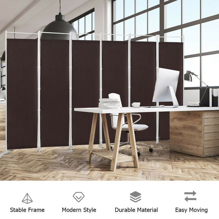 6-Panel Room Divider with Adjustable Foot Pads-Coffee
