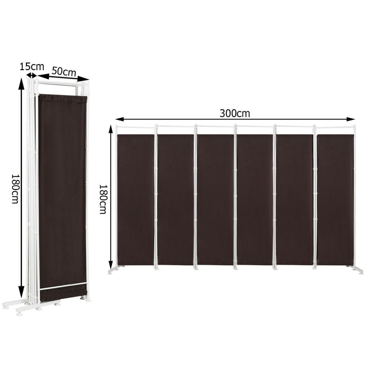 6-Panel Room Divider with Adjustable Foot Pads-Coffee