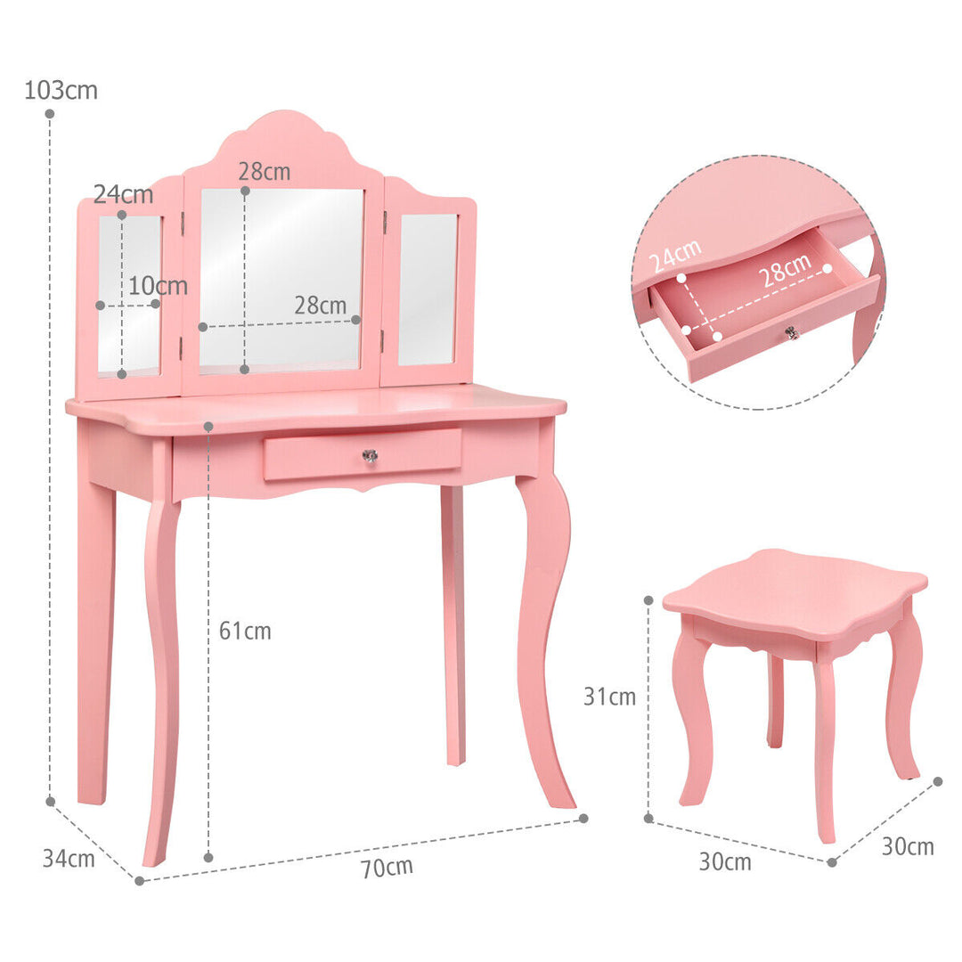 Kids Vanity Table and Stool Set with Detachable Top-Pink