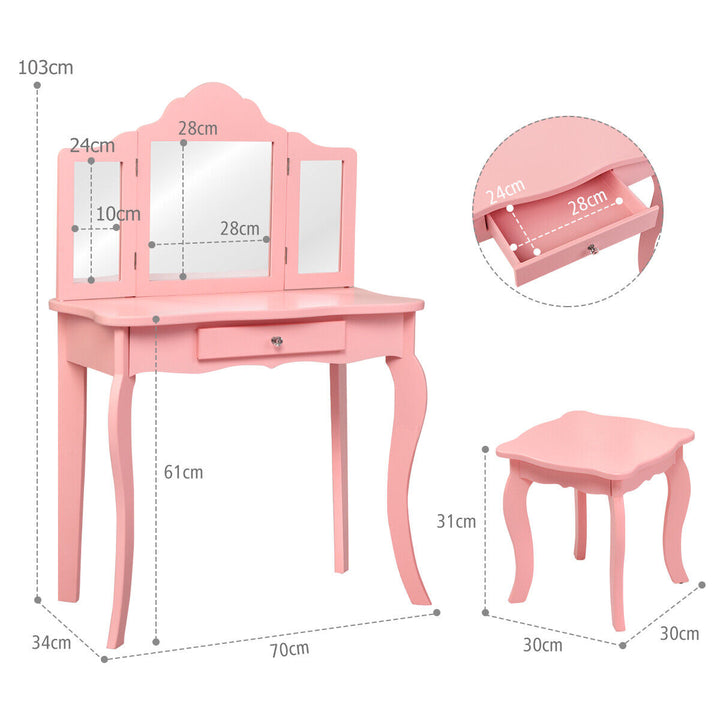 Kids Vanity Table and Stool Set with Detachable Top-Pink