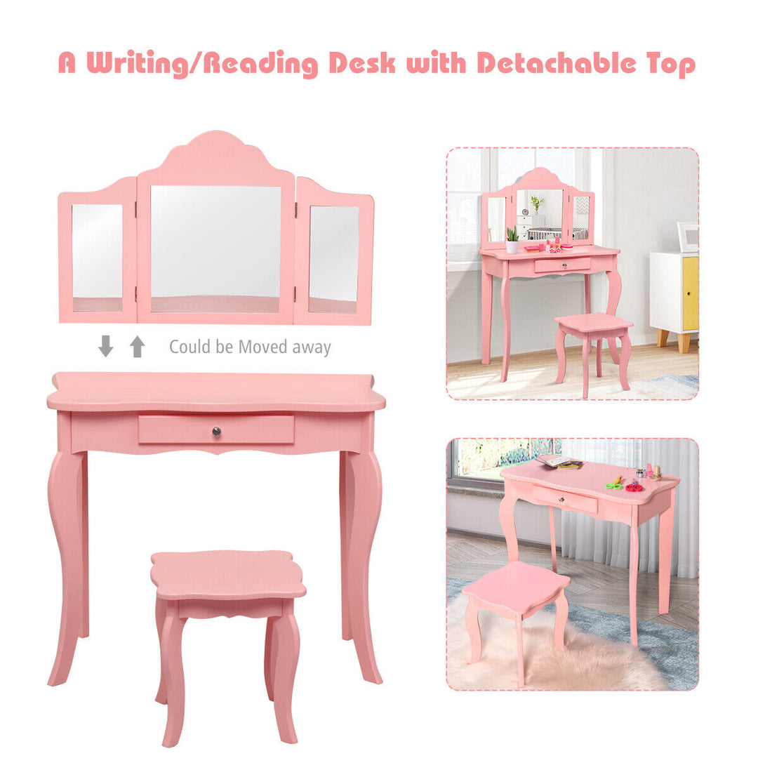 Kids Vanity Table and Stool Set with Detachable Top-Pink