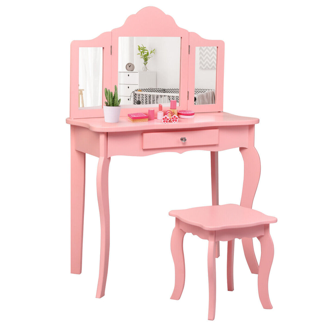 Kids Vanity Table and Stool Set with Detachable Top-Pink