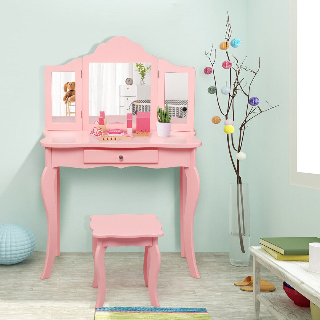 Kids Vanity Table and Stool Set with Detachable Top-Pink