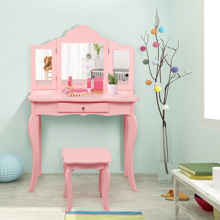 Kids Vanity Table and Stool Set with Detachable Top-Pink
