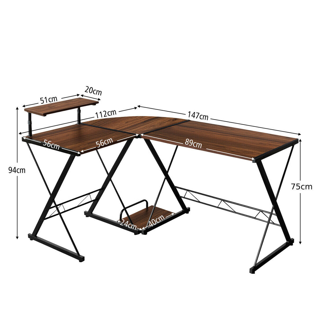 L-Shaped Corner Computer Desk with Monitor Stand and Host Tray-Walnut