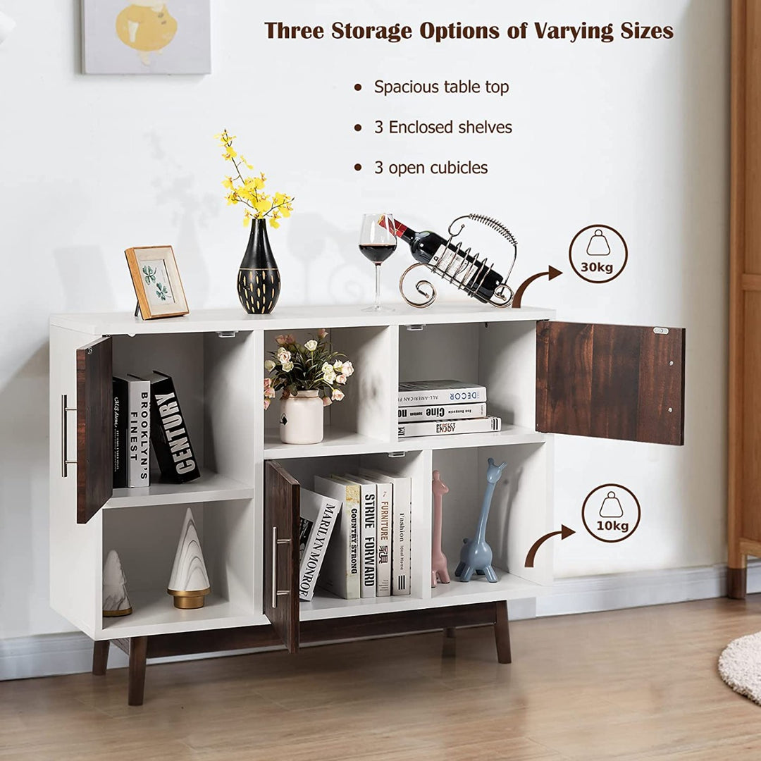 Wooden Storage Cabinet with Doors and Open Shelves