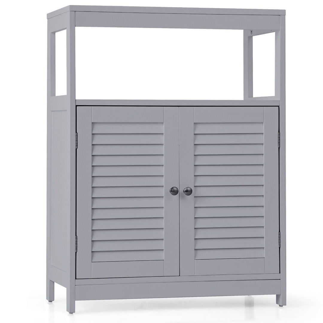 Bathroom Floor Cabinet with Double Shutter Door and Adjustable Shelf-Grey