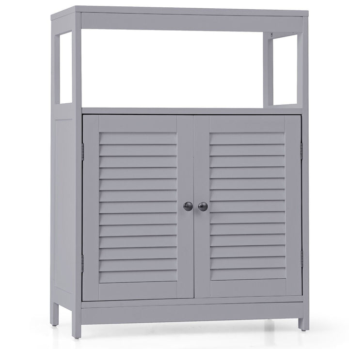 Bathroom Floor Cabinet with Double Shutter Door and Adjustable Shelf-Grey