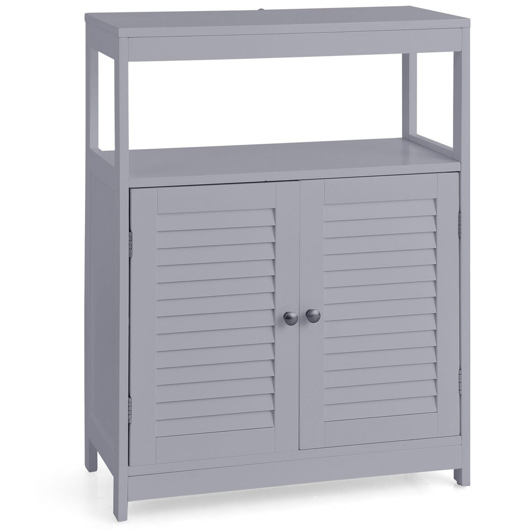 Bathroom Floor Cabinet with Double Shutter Door and Adjustable Shelf-Grey