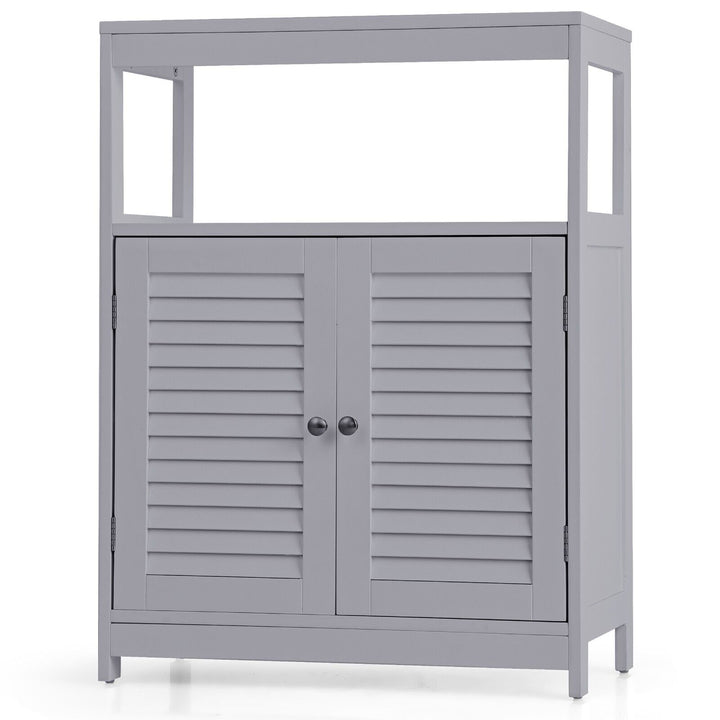 Bathroom Floor Cabinet with Double Shutter Door and Adjustable Shelf-Grey