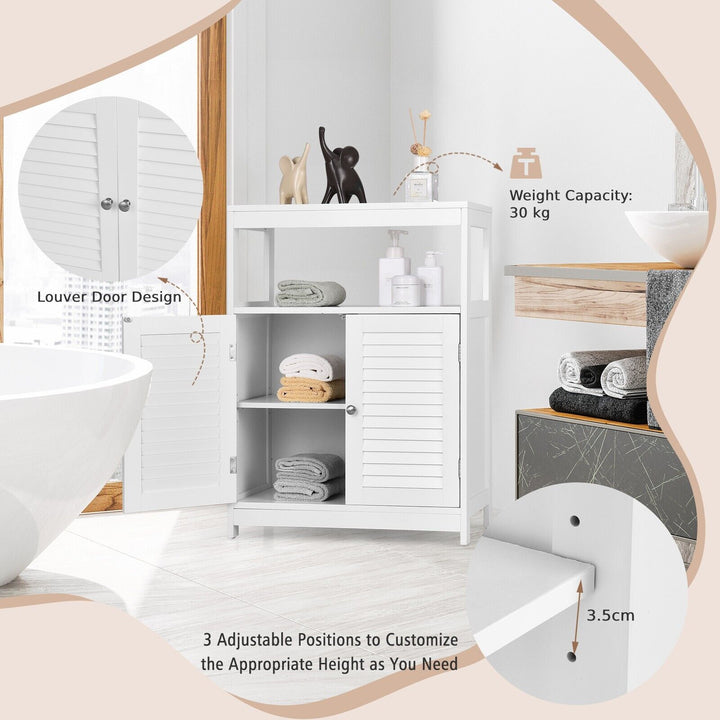 Bathroom Floor Cabinet with Double Shutter Door and Adjustable Shelf-White