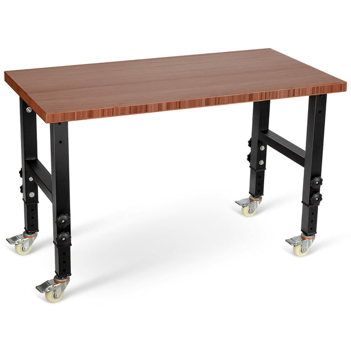 Adjustable Workbench with 4 Lockable Casters-Brown