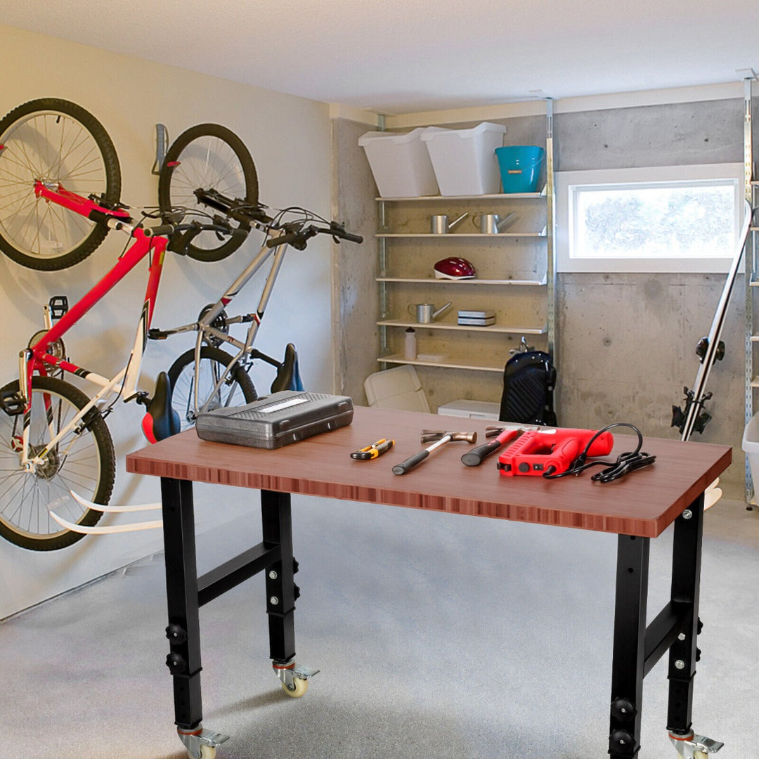 Adjustable Workbench with 4 Lockable Casters-Brown