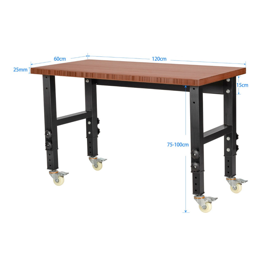 Adjustable Workbench with 4 Lockable Casters-Brown