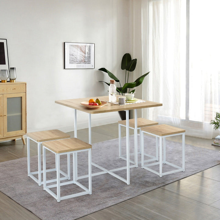 5 Piece Square Dining Table and Chair Set for Dining Room Kitchen Bar-Natural