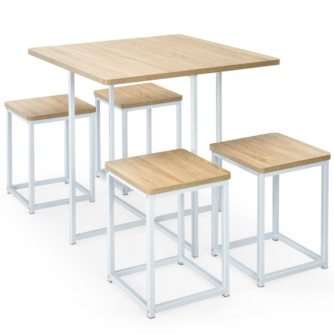 5 Piece Square Dining Table and Chair Set for Dining Room Kitchen Bar-Natural