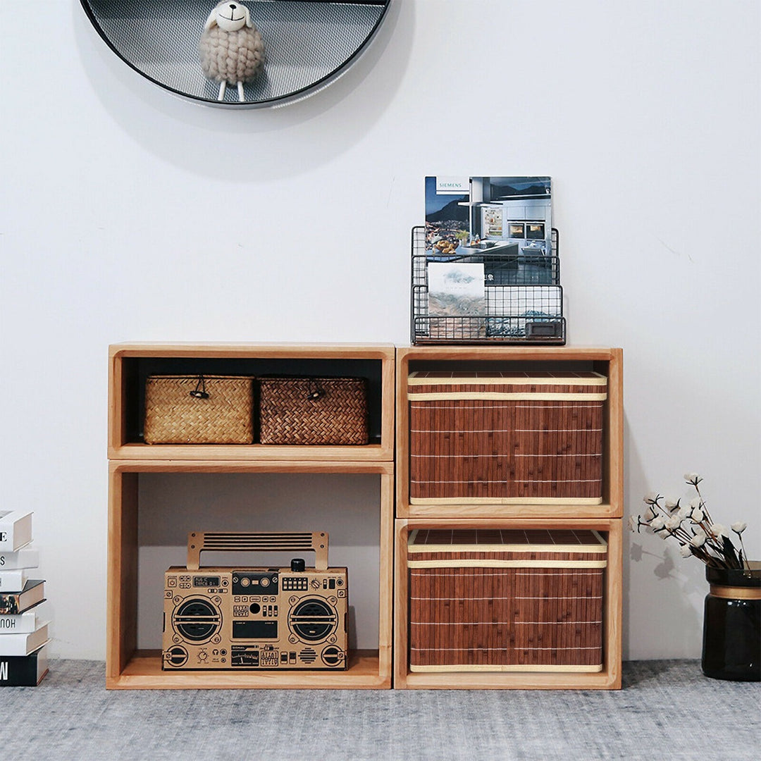 Bamboo Square Storage Basket Organizer with Lid-Coffee