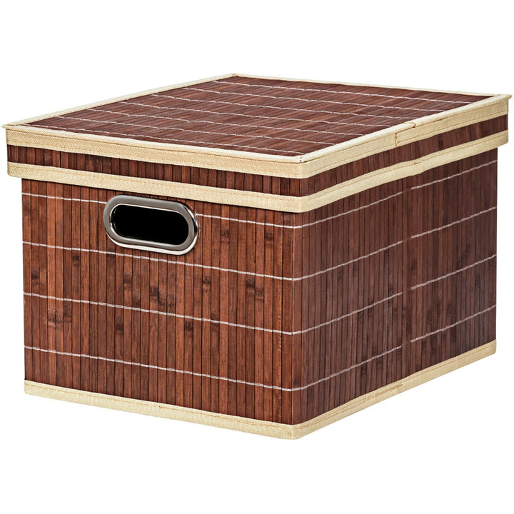 Bamboo Square Storage Basket Organizer with Lid-Coffee