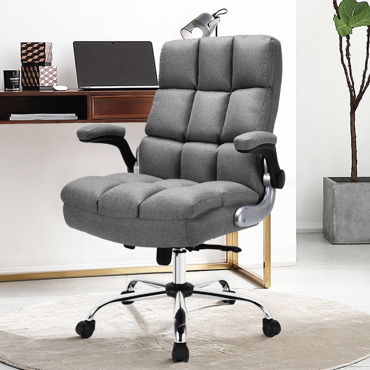 Linen Upholstered Executive Chair with Ergonomic High Back- Grey