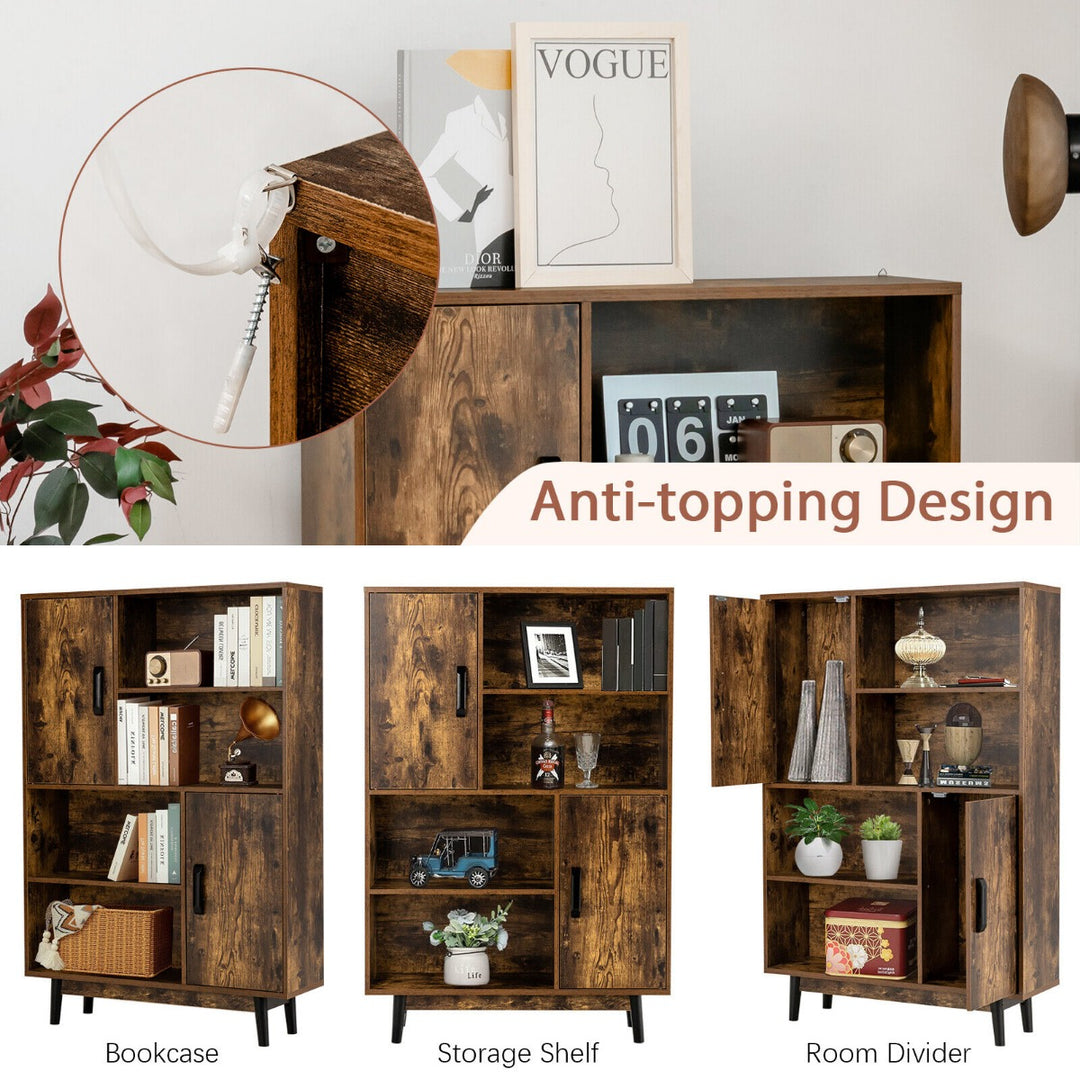 Freestanding Wooden Sideboard Storage Cabinet with 2 Doors and 4 Shelves-Coffee