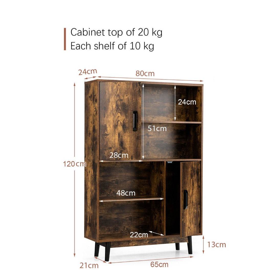 Freestanding Wooden Sideboard Storage Cabinet with 2 Doors and 4 Shelves-Coffee