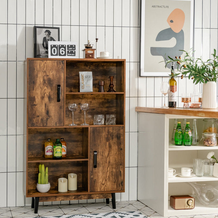 Freestanding Wooden Sideboard Storage Cabinet with 2 Doors and 4 Shelves-Coffee