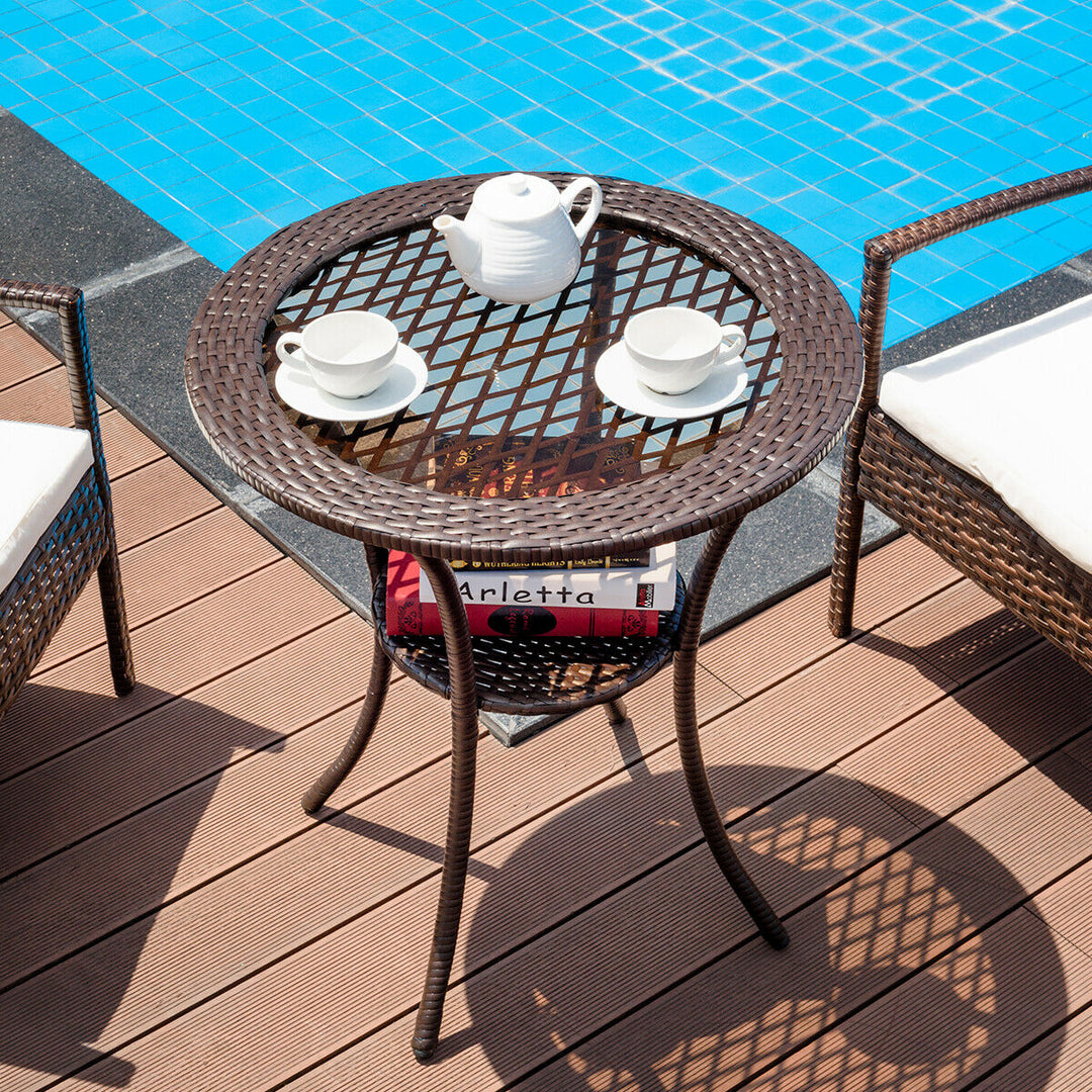 Patio Bistro Table with Tempered Glass Top and Storage Shelf