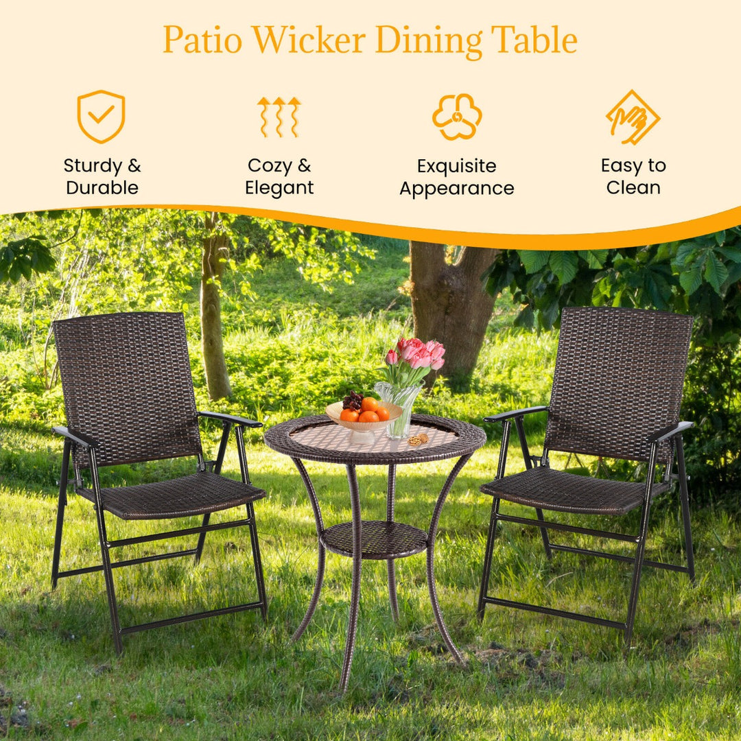 Patio Bistro Table with Tempered Glass Top and Storage Shelf