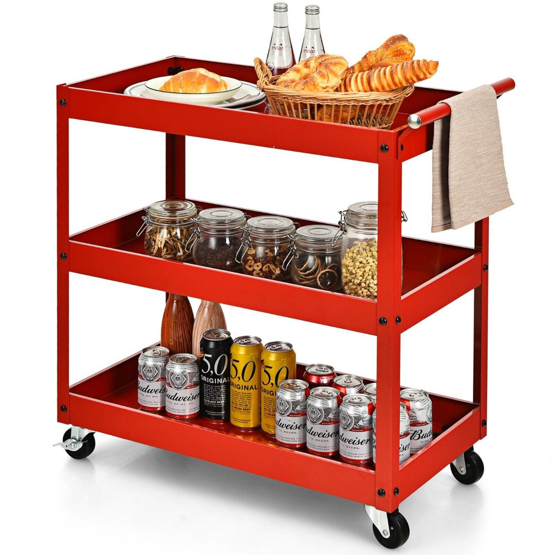 Tool Trolley with Lockable Wheels for Garage Restaurant-Red