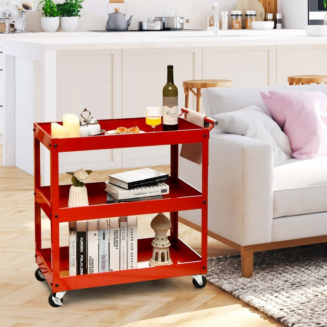 Tool Trolley with Lockable Wheels for Garage Restaurant-Red