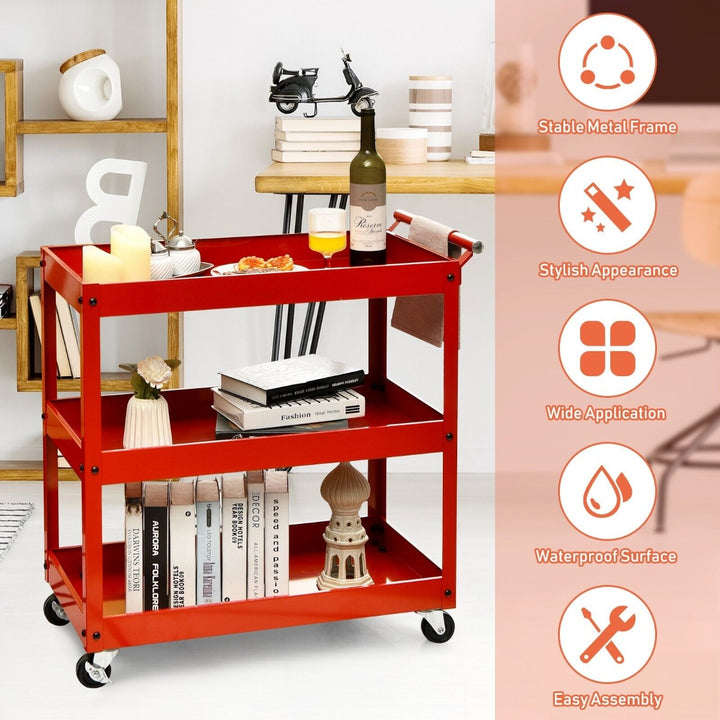 Tool Trolley with Lockable Wheels for Garage Restaurant-Red