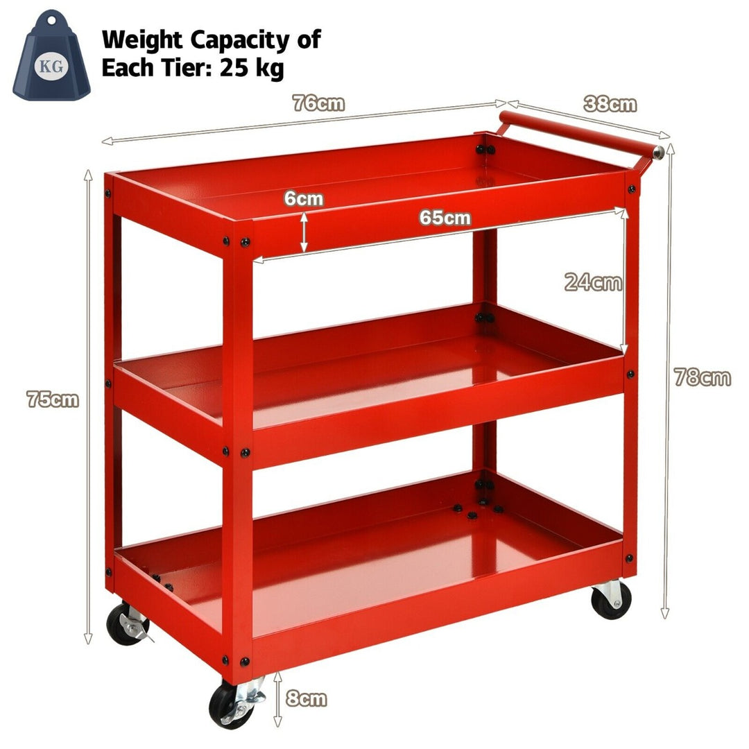 Tool Trolley with Lockable Wheels for Garage Restaurant-Red