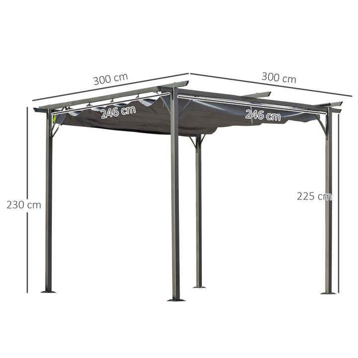 3x3 (m) Metal Pergola Gazebo Awning Retractable Canopy Outdoor Garden Sun Shade Shelter Marquee Party BBQ Grey