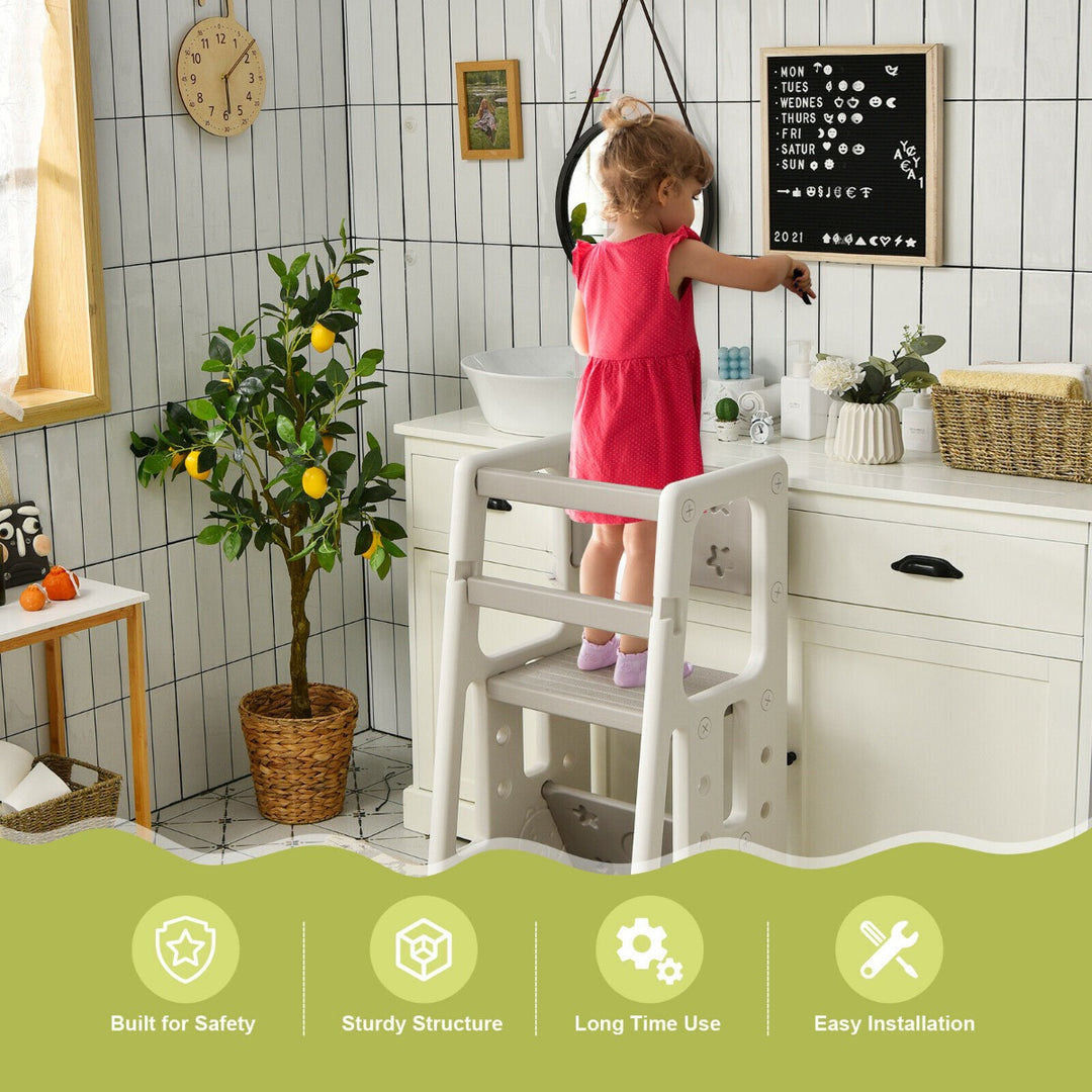 Kids Non-slip Kitchen Step Stool with Double Safety Rails-Grey