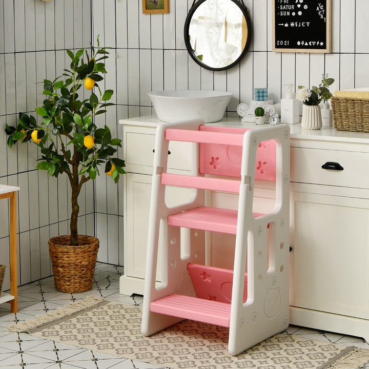 Kids Non-slip Kitchen Step Stool with Double Safety Rails-Pink