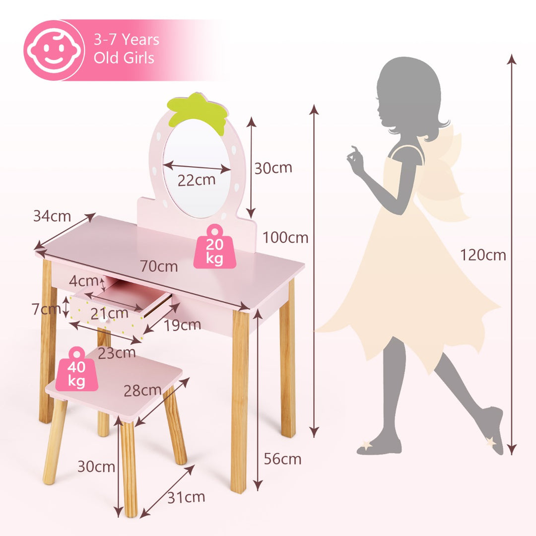 Girls Dressing Tables with Mirror and Drawer for Toddlers-Pink